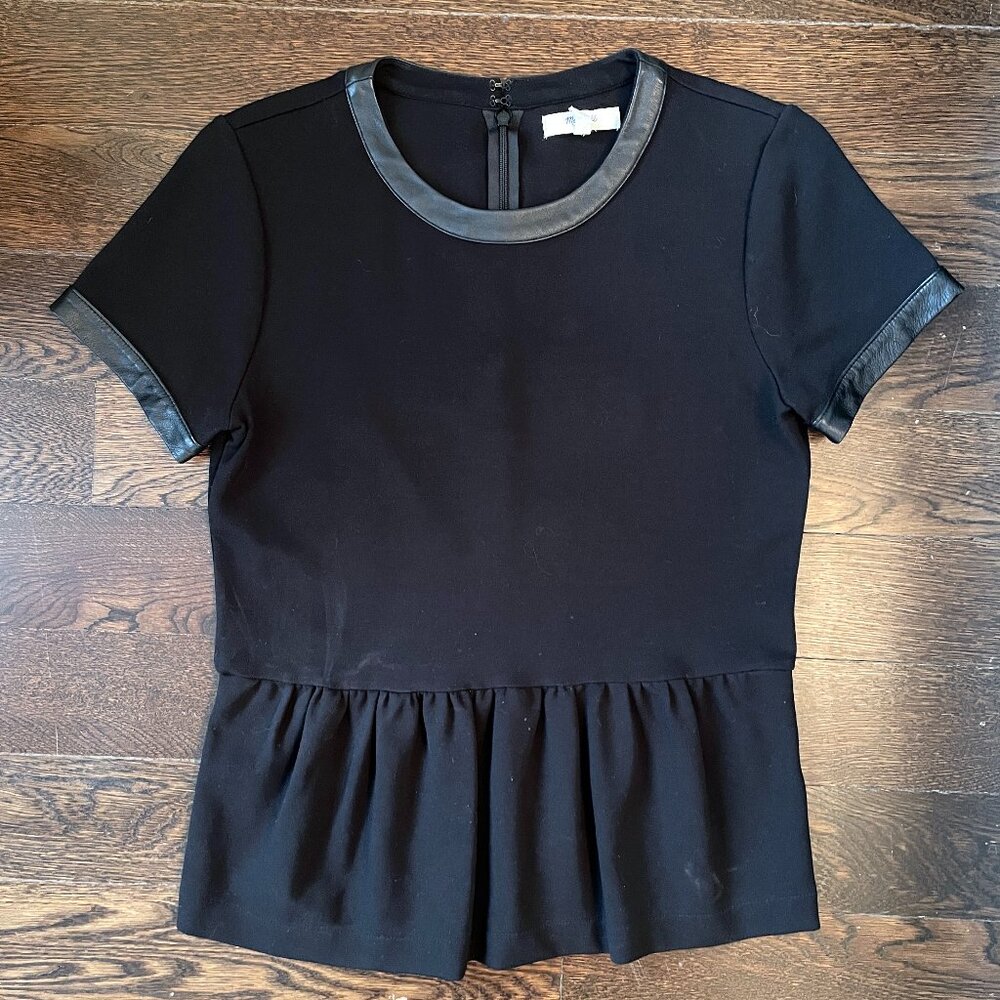 Fabulous Madewell Black Leather Trim Peplum Short Sleeve Top-Size XS